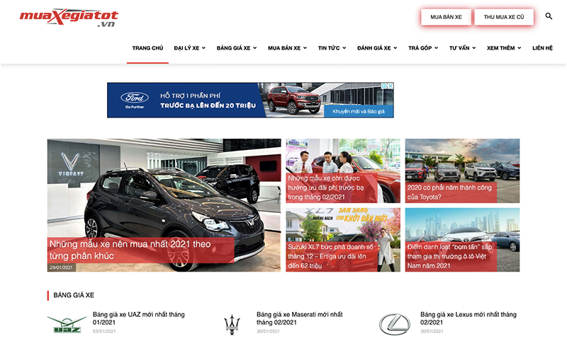 Top 5 trang Web cập nhật giá xe Ô tô nhanh và chính xác tại Việt Nam